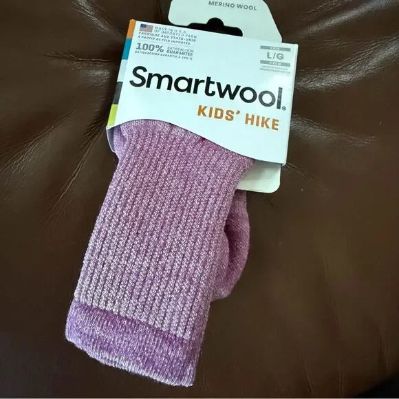 NWT Kids Smartwool Hike Merino Wool Crew Socks Large 5 - 7.5 Lavender NEW