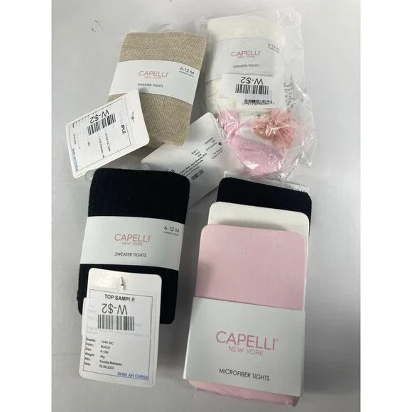 Capelli New York Baby Tights 6-12 Months Lot 6 Pairs Pink White Navy Gold Lot