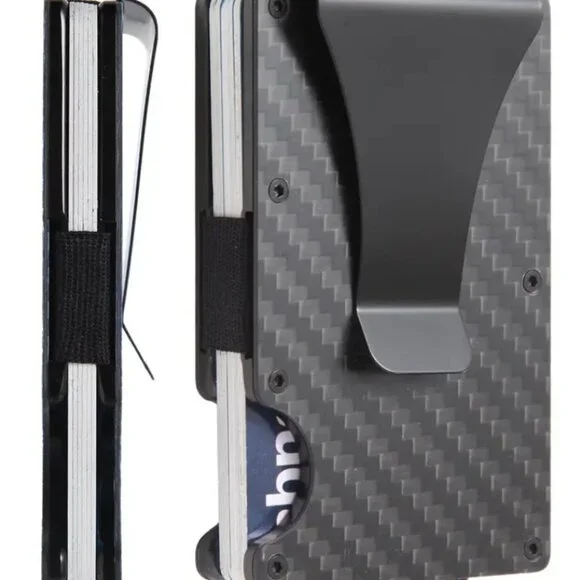 Minimalist Wallet Slim Carbon Fiber RFID Blocking Card Holder Wallet Money Clip