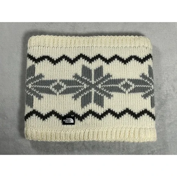 The North Face Chunky Tube Scarf Unisex One Size Ivory Snowflake Fleece Lined