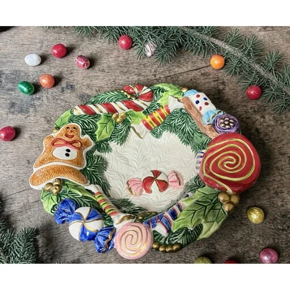 Fitz & Floyd 1996 Gingerbread Candy Bowl Dish Christmas Holiday Season Decor