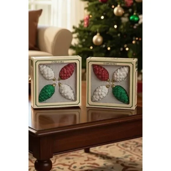 Vintage Trim A Home Unbreakable Pinecone Ornaments Set of 8 Glitter Holiday