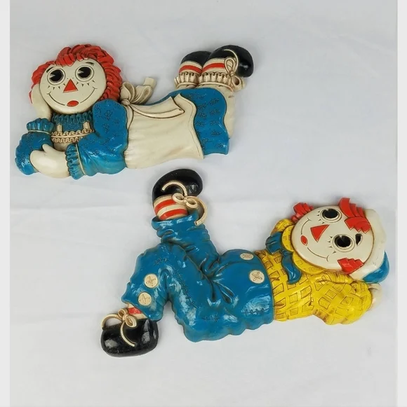 Vintage bobbs merrill raggedy ann‎ and raggedy andy wall decor plaques plastic