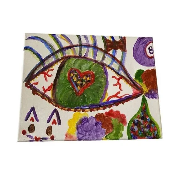 Handpainted Canvas Painting Eye Gothic Grunge Colorful Goth