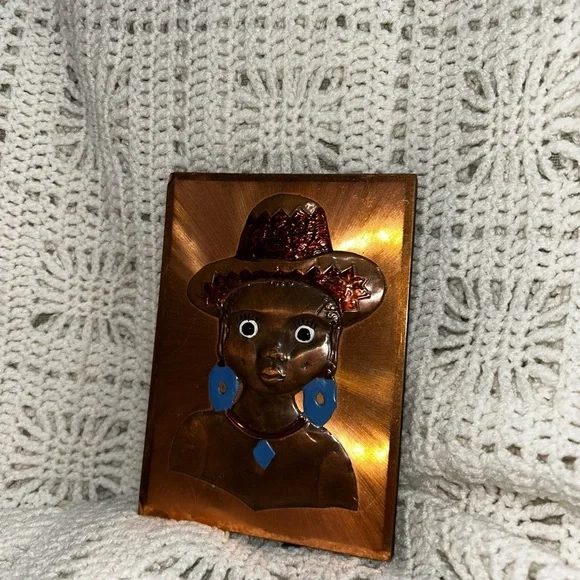 Vintage tickey in hat copper wall plaque