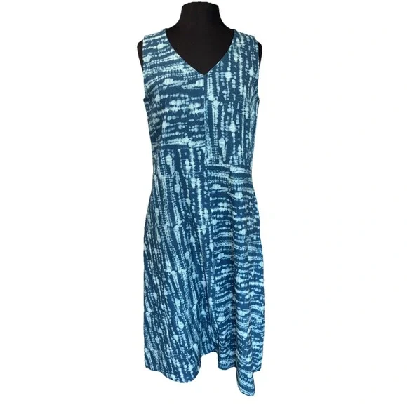 Komil Linen Sleeveless Midi Dress Womens Size‎ Small Blue Pockets Tie Dye Travel