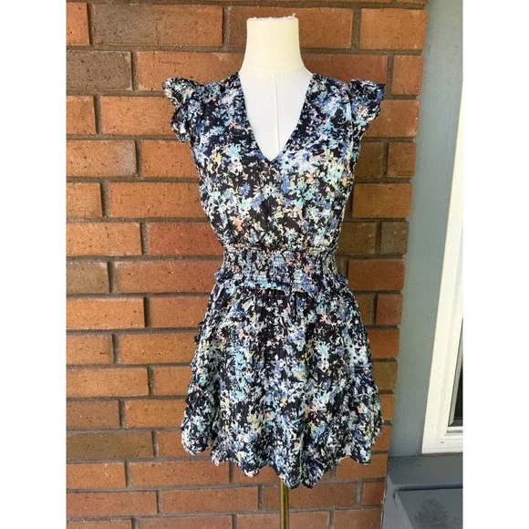 Ramy Brook Jessie Bloom Printed Dress Mini Colorful | Navy Multi | Women Size XS