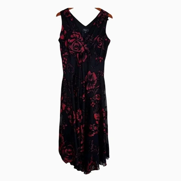 Vintage Dressbarn Collection Women Floral Burnout‎ Midi Dress Size 12 Whimsigoth