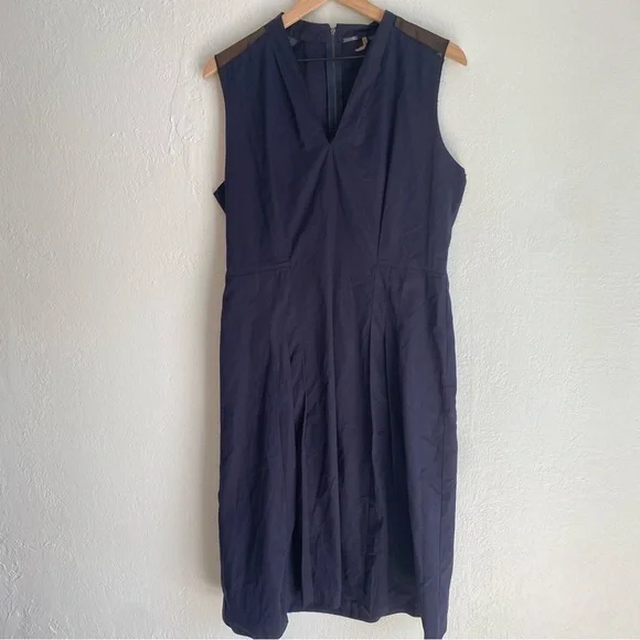 Elie‎ Tahari Navy Sleeveless Midi Dress with mesh shoulders