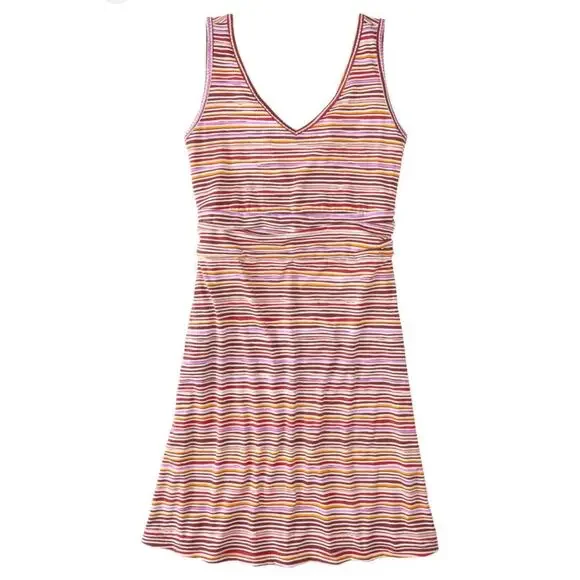 Title Nine Breeze Dress stripe red yellow pink white double V neck
