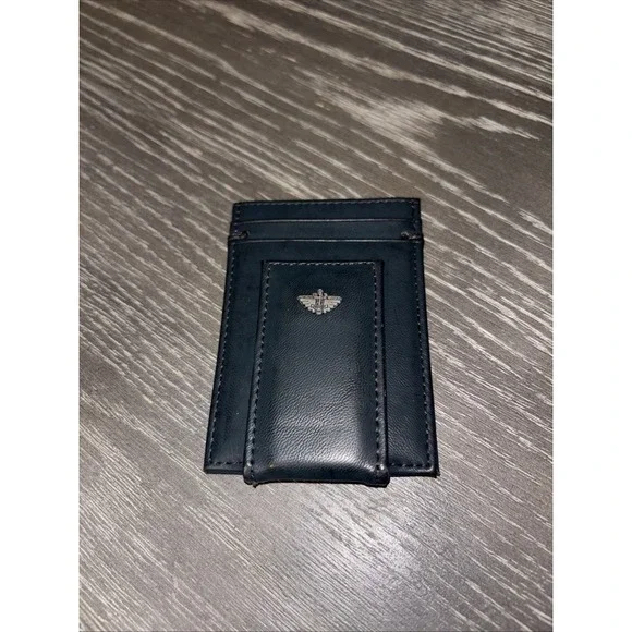 Leather Men's ID Holder with Money Clip,‎ Black, Solid, ID Window