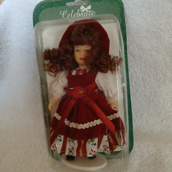 Collectible‎ Porcelain Doll Hand Painted Bisque in Red Dress