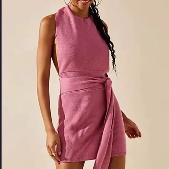 FREE PEOPLE BEACH Pink Convertible Knot Dress Mini Size Small