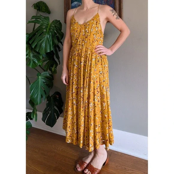 Cooperative Cindy Dress Size 10 Mustard Yellow Ditsy Floral Preppy Cottage Boho