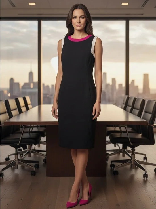 Lauren Ralph Lauren Women’s Sleeveless Black Sheath Dress Magenta & White 12