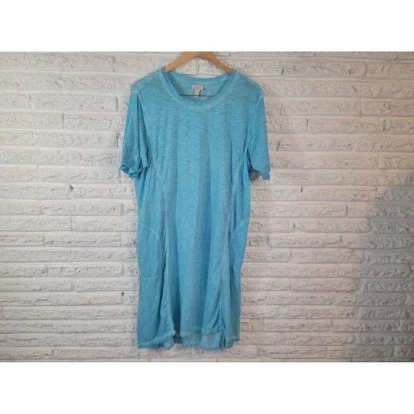 LOGO Lori Goldstein QVC Womens Dress XLP Mini Short Sleeve Blue Heather BLU247E