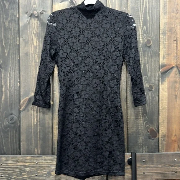 MM Couture Lace Dress‎ S Black NWT Mock Neck Sleeves Y2K Fairy Grunge Whimsigoth