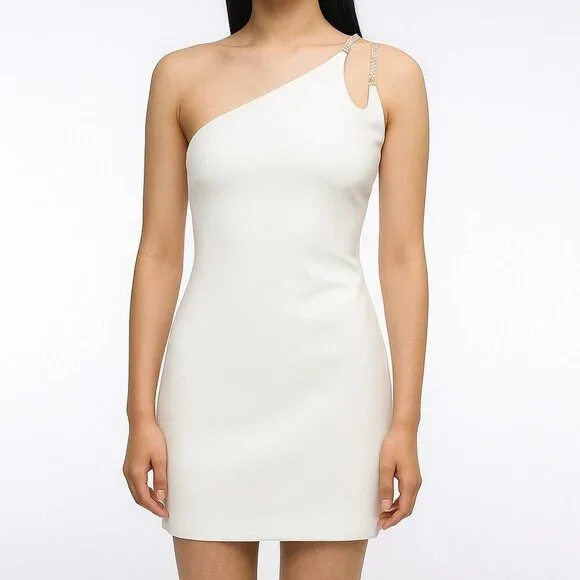 David Koma White One Shoulder Crystal Embellished Mini Bodycon Dress US 2​​​​