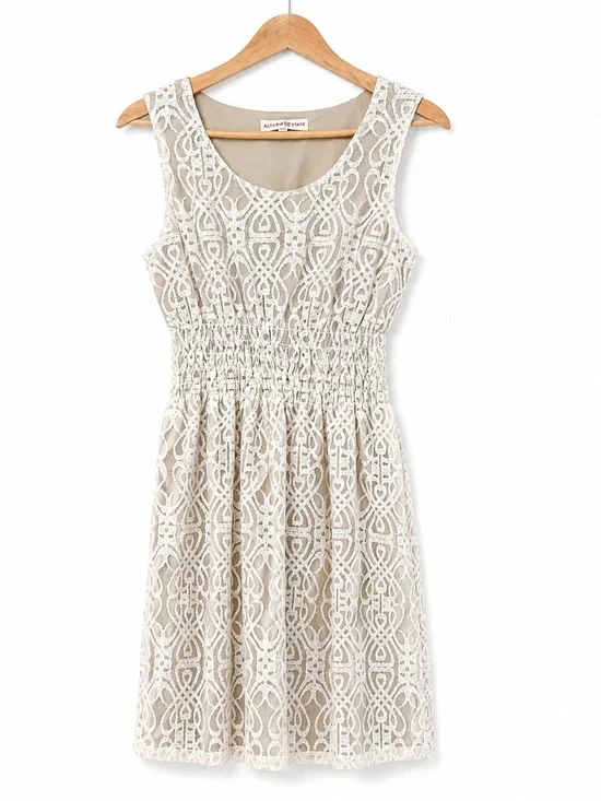 Altar’d State Cream Lace Boho Dress XS Gold Fleck Sleeveless Fit & Flare