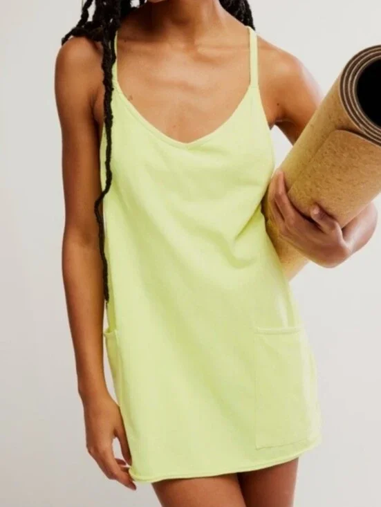 NWT Free People Dress Hot Shot Mini Sour Citrus Large Romper Stretch