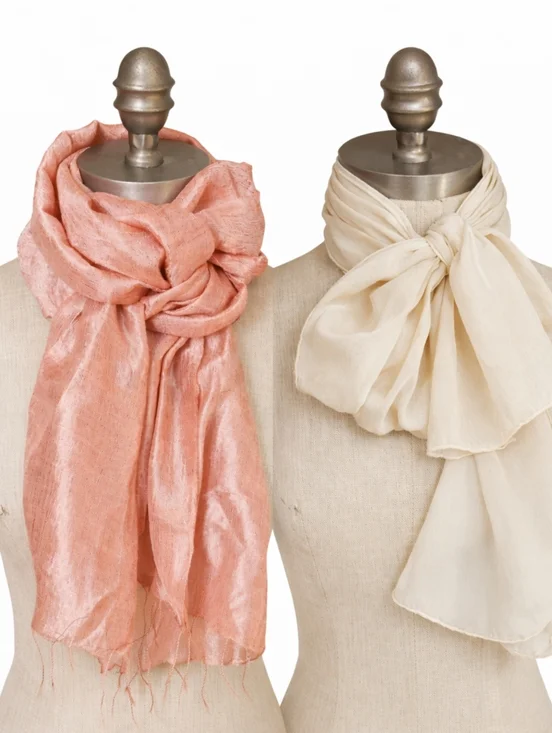 VINTAGE Silk Scarf Bundle of Two | Blush Pink Peach Shantung + Ivory Crepe Silk