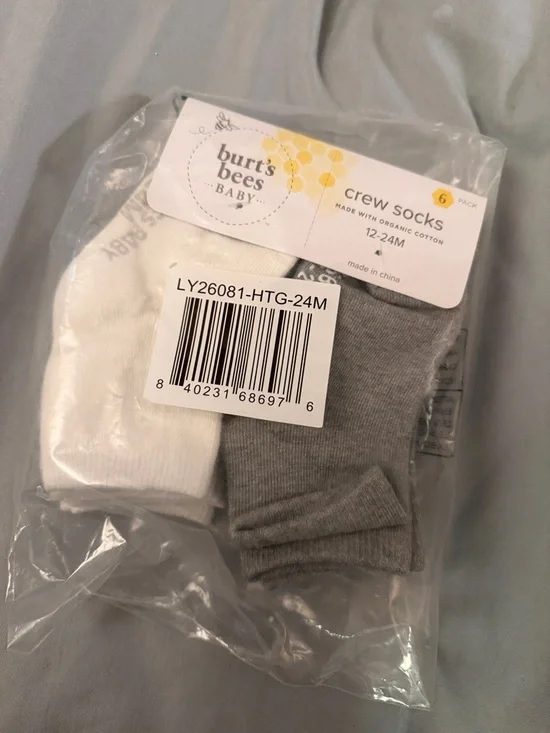 Burt’s bees baby 6 pairs socks with rubber grip crew socks