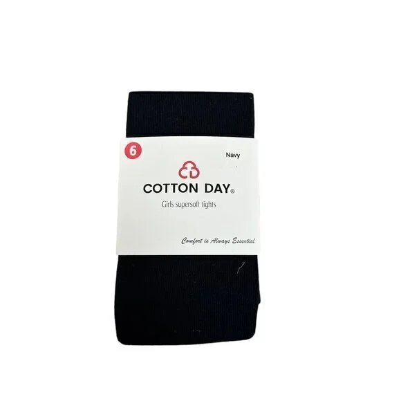 Girls Supersoft Navy Tights Cotton Day Size 6 Comfortable Stretch Fabric