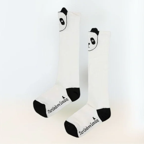 NWT Turtledove London Panda Knee High Socks Cotton White Black 6-12 Mths