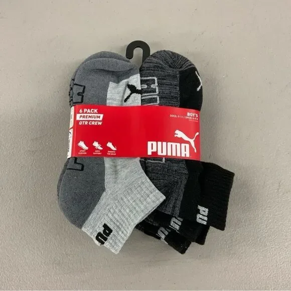 Puma Boy’s Quarter Crew Socks Multicolor Size 9-11