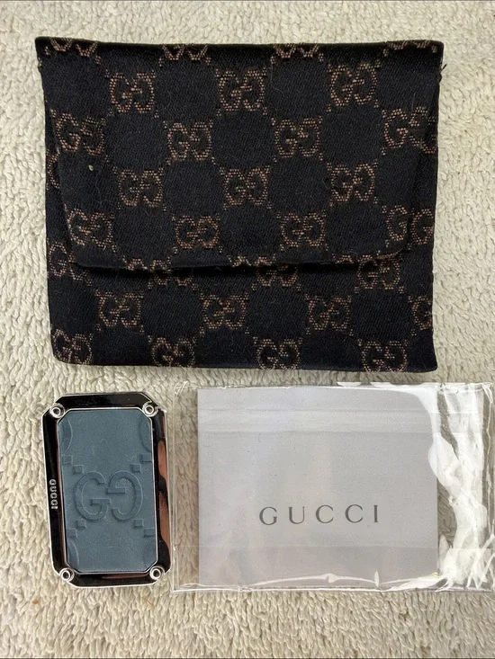 Gucci Guccissima GG Logo Leather Silver Tone Money Clip Wallet Accessory