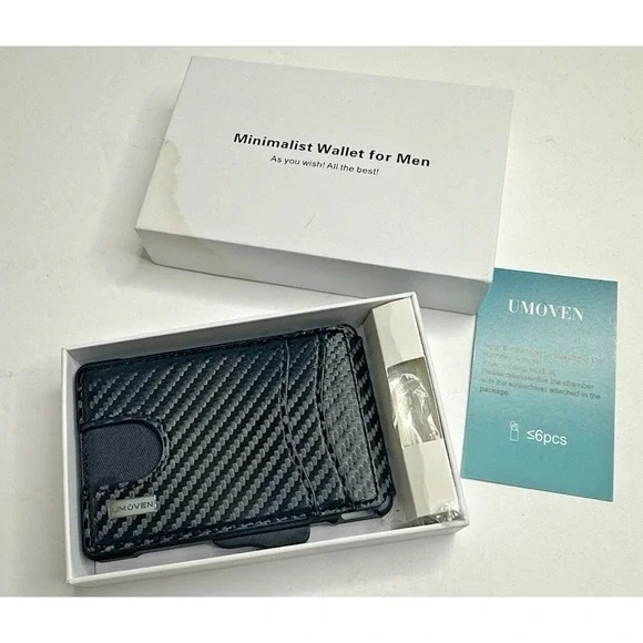 UMOVEN RFID Blocking Minimalist Wallet Carbon Fiber Style Money Clip Front
