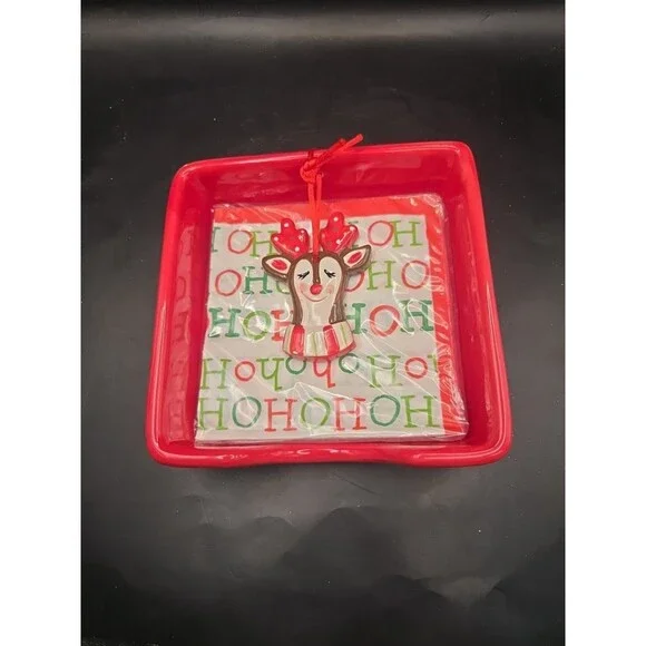 Dennis East Ceramic Rudolph Red Nose Reindeer Napkin Holder