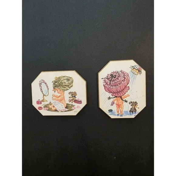 VTG 60s Griffin Kitsch 2 Lil Girl Wall Plaques Doggy Bathroom Beauty Manicure