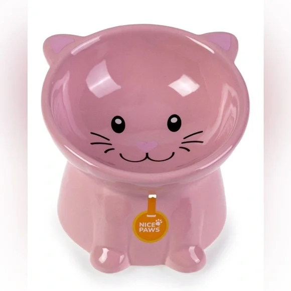 Nice Paws Tilted Cat Bowl - Pink Elevated New