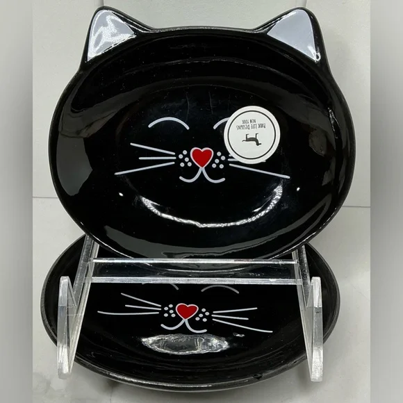 2 Park Life Designs~Black Oscar Cat Dish~Cat Shaped Food, Water, Trinket Dish