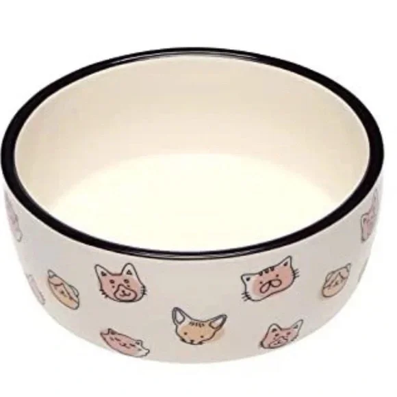 Cat Faces Pet Bowl Cat Water and Food Dish Pet Owner Cat Accessory Ceramic New
