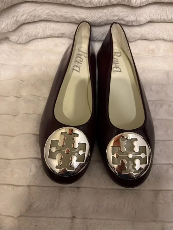 Tory Burch Deep Burgundy Logo Medallion Ballet Flats