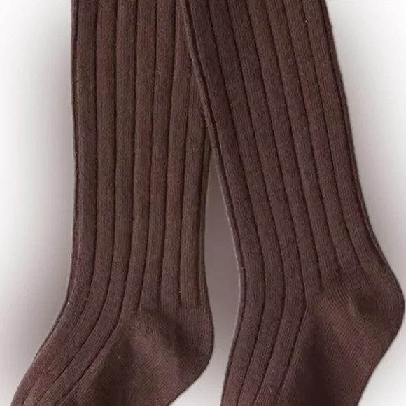 New 5-7 kids cotton knee high socks brown
