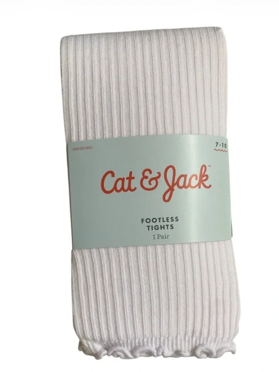 🇺🇸Cat & Jack White Footless Ribbed Tights - Classic Style NWT Size 7-10