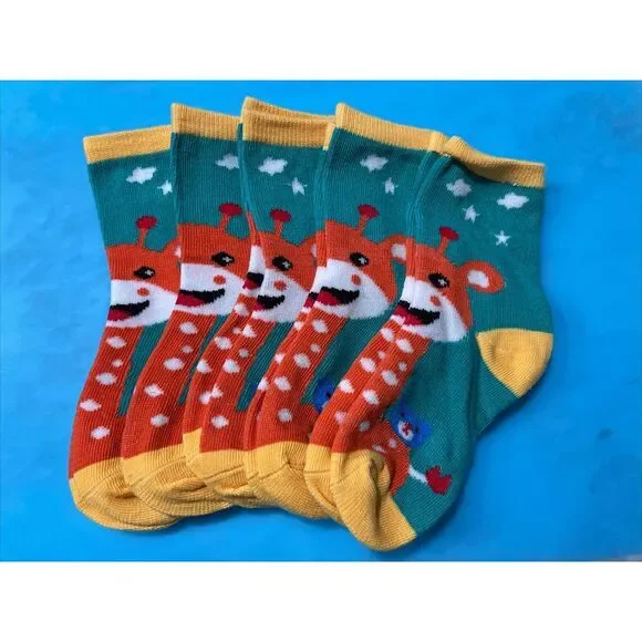 Kids Novelty Colorful Giraffe Design Crew Socks 5 Pairs‎ Size M