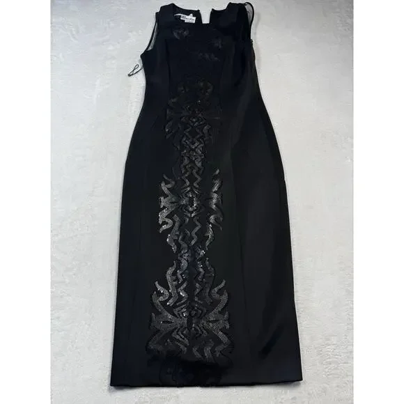 Maggy London Black Sequined Sheath Dress Size 10 NWT Holiday Cocktail MSRP 148