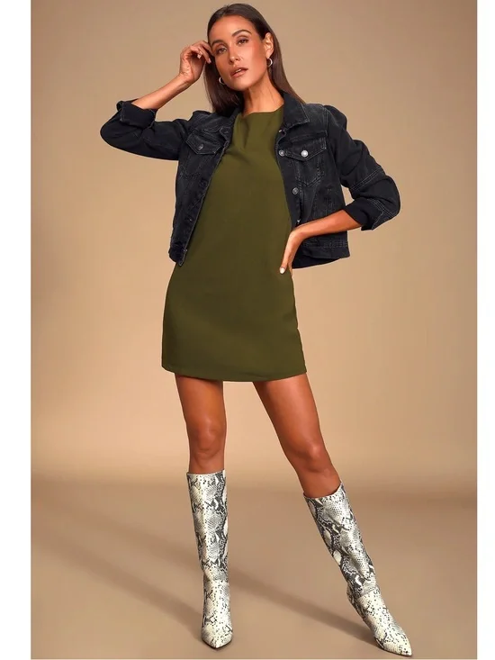 NWT Lulu’s Shift and Shout Olive Green Shift Mini Dress Small Coastal Classic