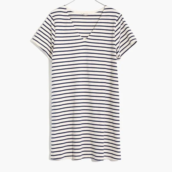 Madewell Relaxed Tee Dress in Yorktown Stripe Nautical in NavyCream Size‎ M