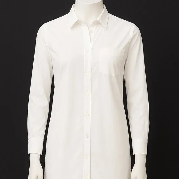 J. Crew Dress Cover Up White Long Sleeves Med. button up casual crisp beach EUC