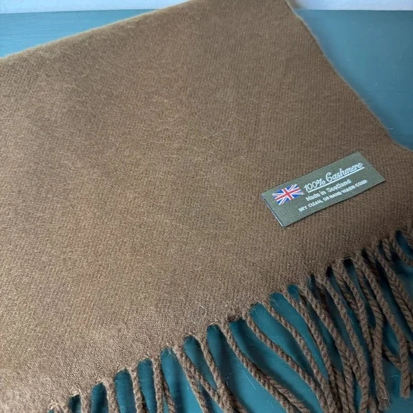 Chocolate Brown 100% Cashmere Scotland Unisex Scarf w Fringe Classic 68 x 12