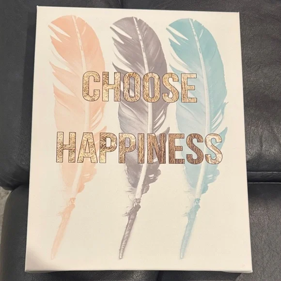 Choose Happiness Feather Canvas Wall Art