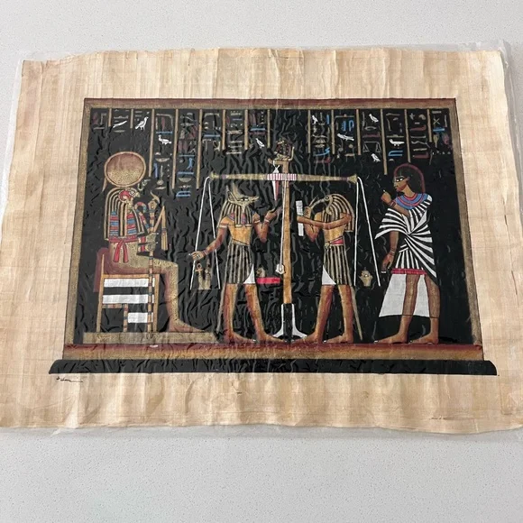 Authentic Hand‎ Painted Ancient Egyptian Papyrus Final Judgement 12.75” X 17.25”