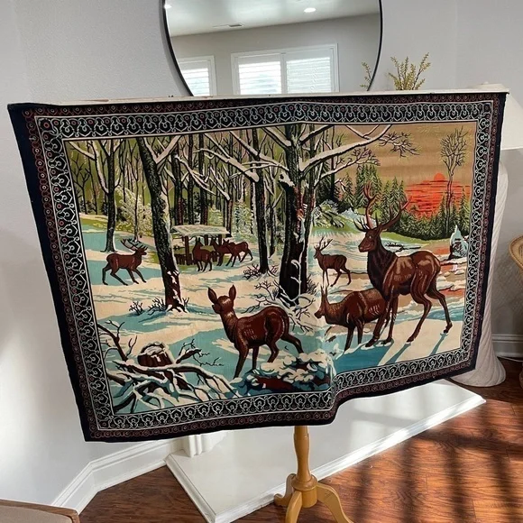 Vintage 1970’s Deer‎ Tapestry 58” x 39”