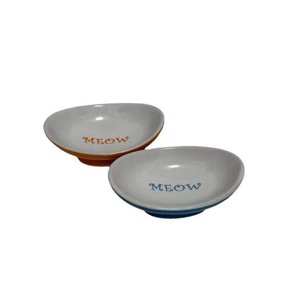 Whisker City Orange Ceramic Pedestal Meow Feeding Dish Cat Bowl 4.22fl Oz 5.5