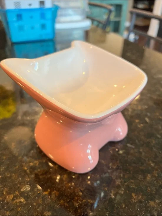 Pink Pet Feeding Ceramic Square Dish